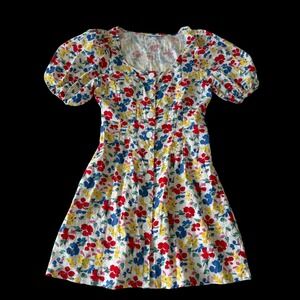 RIXO for Target Floral Puff Sleeve Mini Dress Button‎ Front Red Blue Yellow Sz 4